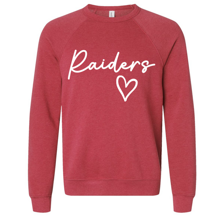 Raiders Script Heart Bella Raglan Heather Red Sweatshirt