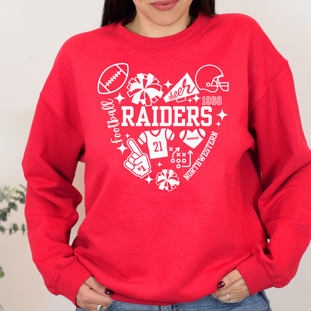 ALL THINGS RAIDER FOOTBALL HEART GILDAN SWEATSHIRT